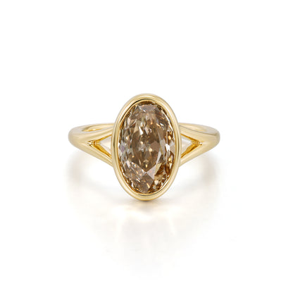 Sara-Champagne Old Mine Oval Lab Grown Diamond Ring