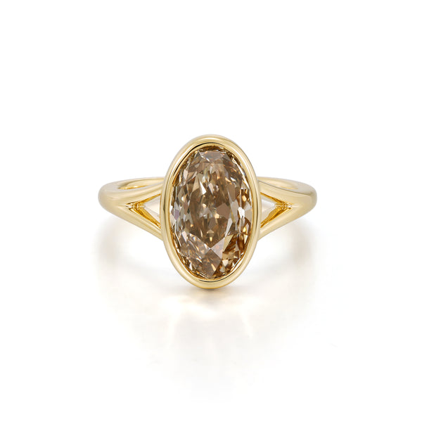 Sara-Champagne Old Mine Oval Lab Grown Diamond Ring