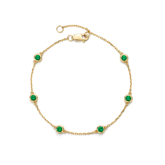 Round Cut Lab Grown Emerald Station Bracelet