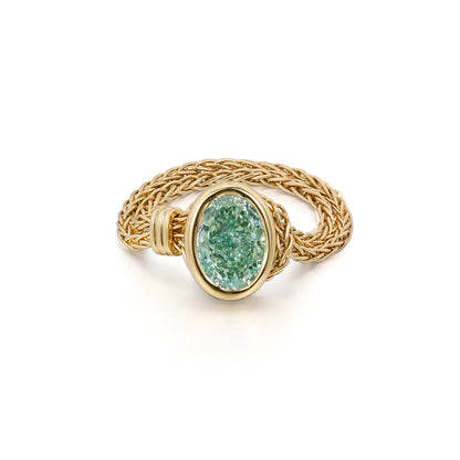 Faith-Green Oval Lab Grown Diamond Chain Ring