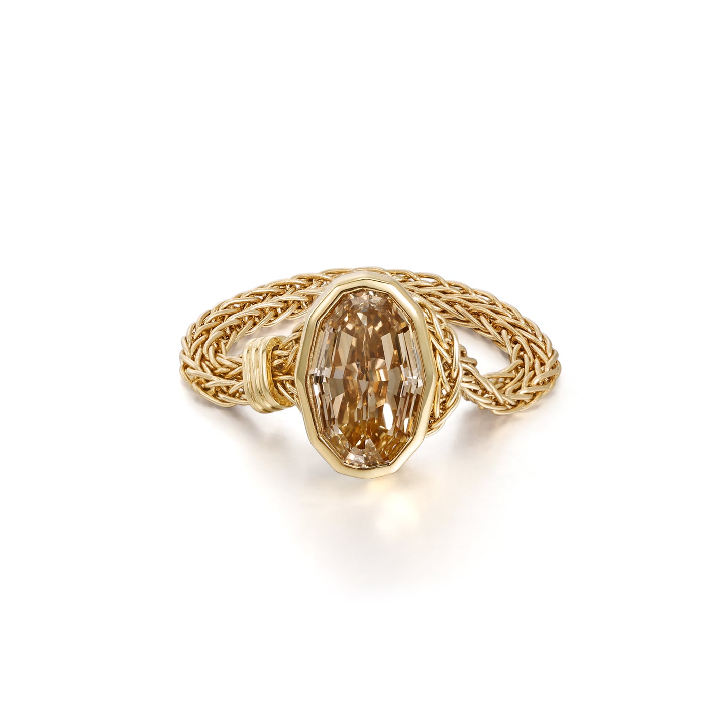 Faith-Champagne Oval Step Cut Lab Grown Diamond Chain Ring