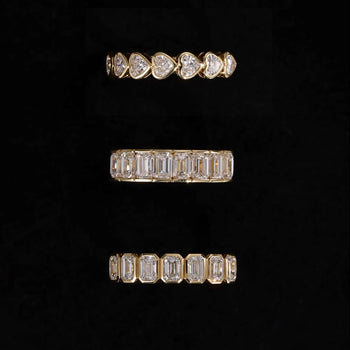 Front View 1.55ctw Emerald Cut Lab-Grown Diamond Bezel set Eternity Band in 14K/18K Gold | Erica | Elora