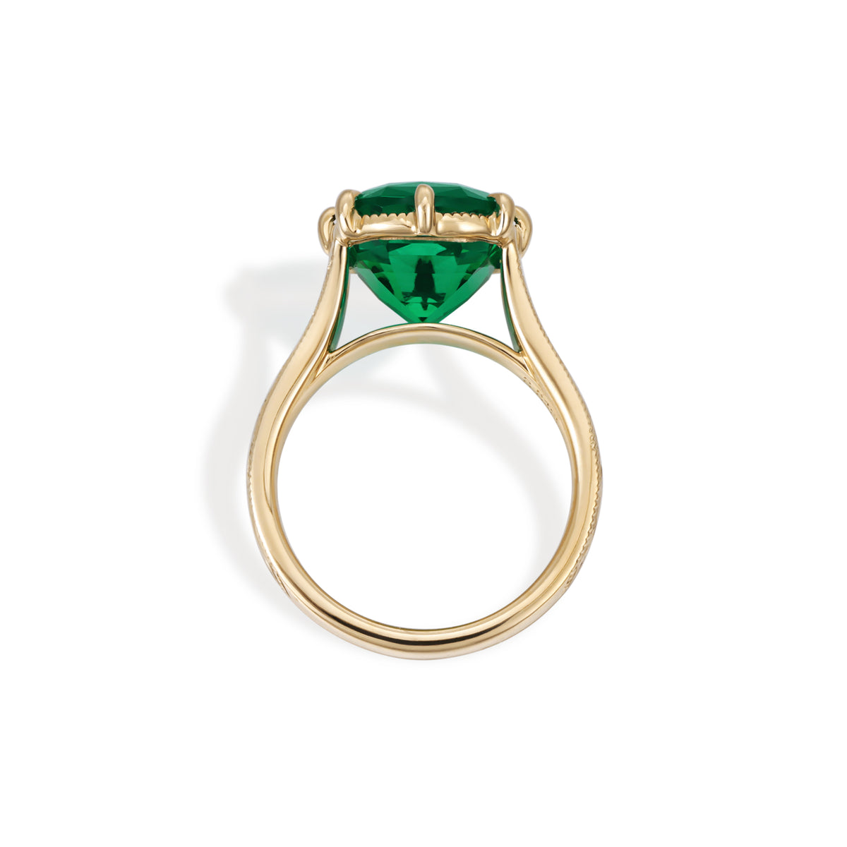 Zuri-Cushion Cut Lab Grown Emerald Engraved Ring