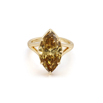 Brown Marquise Lab Grown Diamond Engagement Ring in 14K Yellow Gold