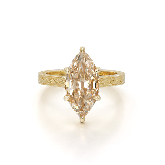 Seville-Champagne Altschliff Marquise Laborgezüchteter Diamantring