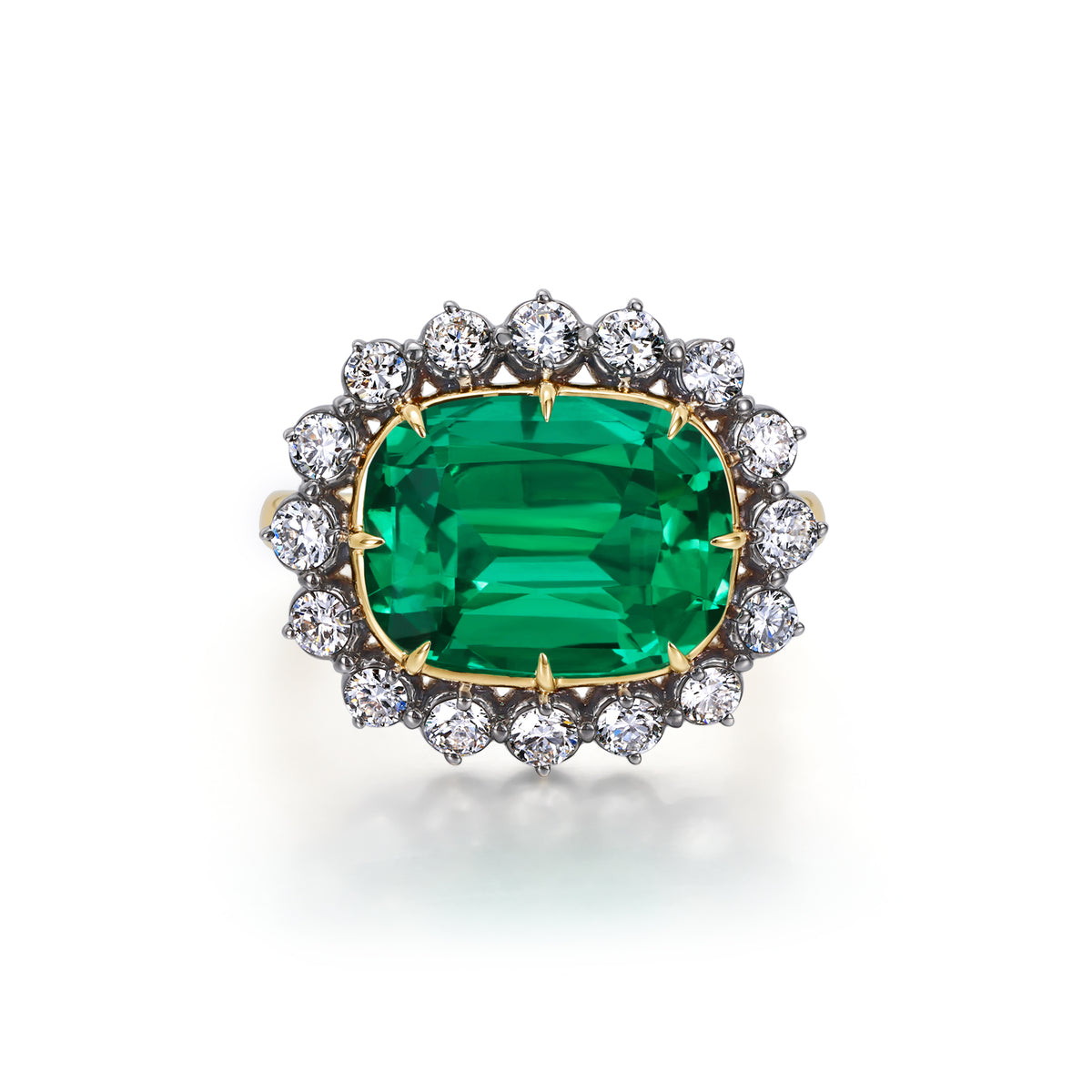 Jada-Cushion cut Lab Grown Emerald Halo Ring