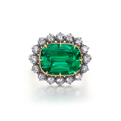 Jada-Cushion cut Lab Grown Emerald Halo Ring