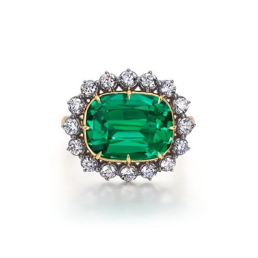 Jada-Cushion cut Lab Grown Emerald Halo Ring