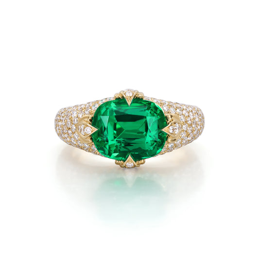 Cleo-Cushion cut Lab Grown Emerald Pavé Diamond Ring