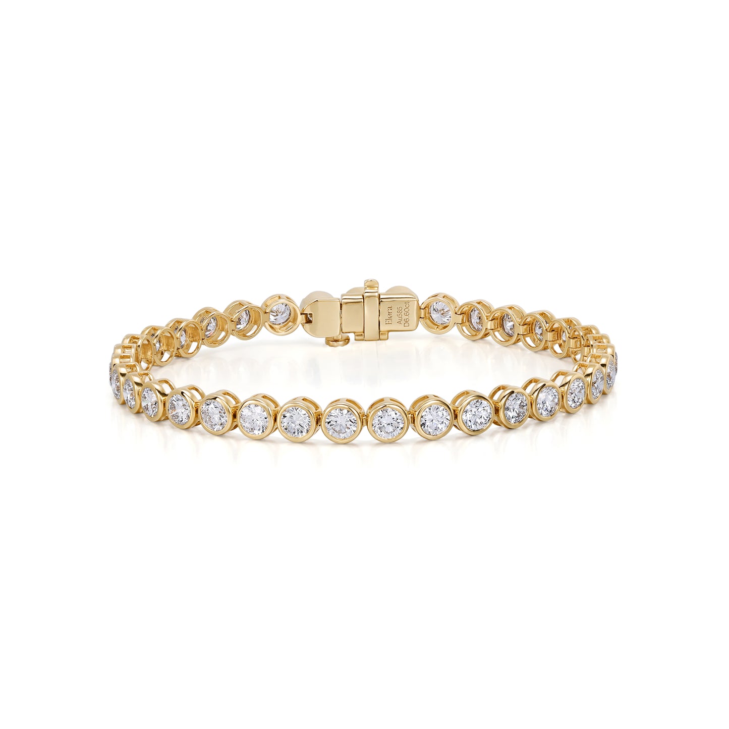 Sara-Round Cut Diamond Bubble Tennis Bracelet in 14K yellow gold with round lab grown diamonds.