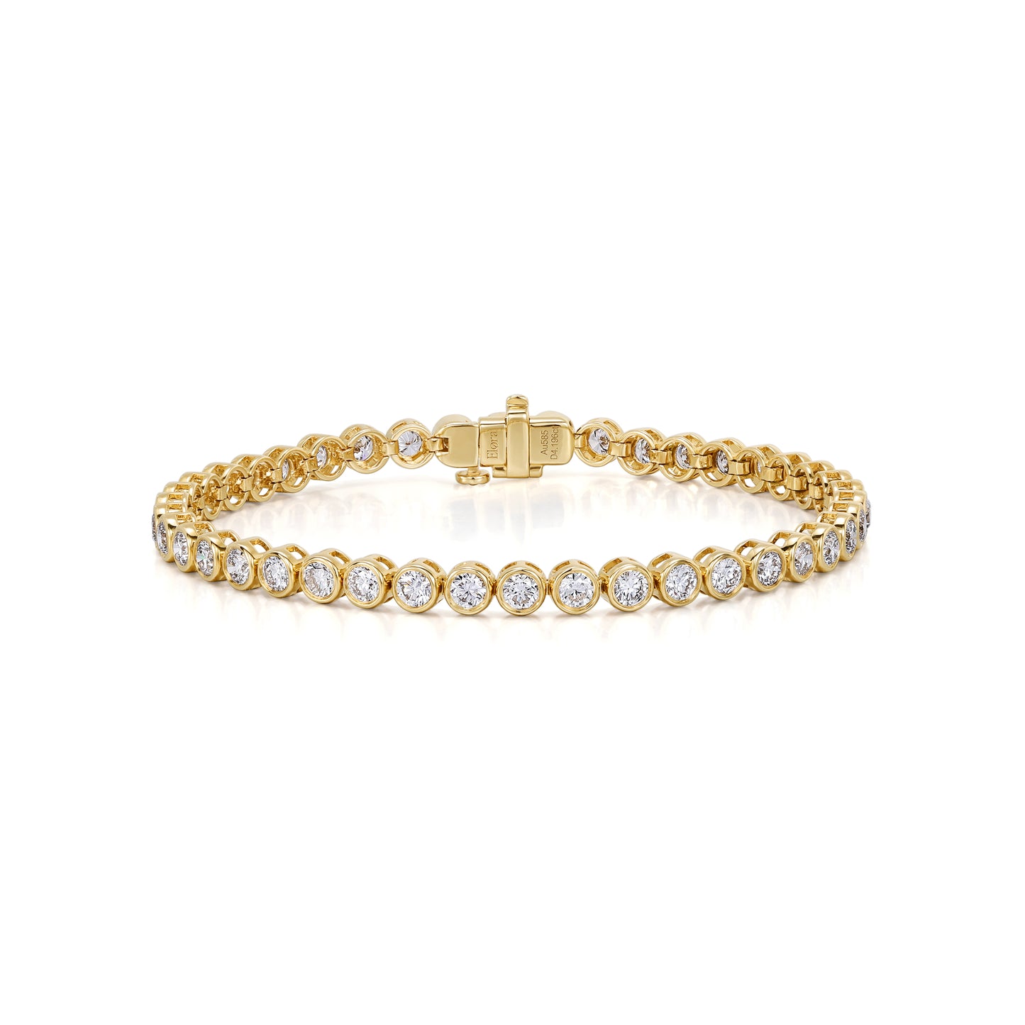 Sara-Round Cut Diamond Bubble Tennis Bracelet in 14K yellow gold featuring round lab grown diamonds.