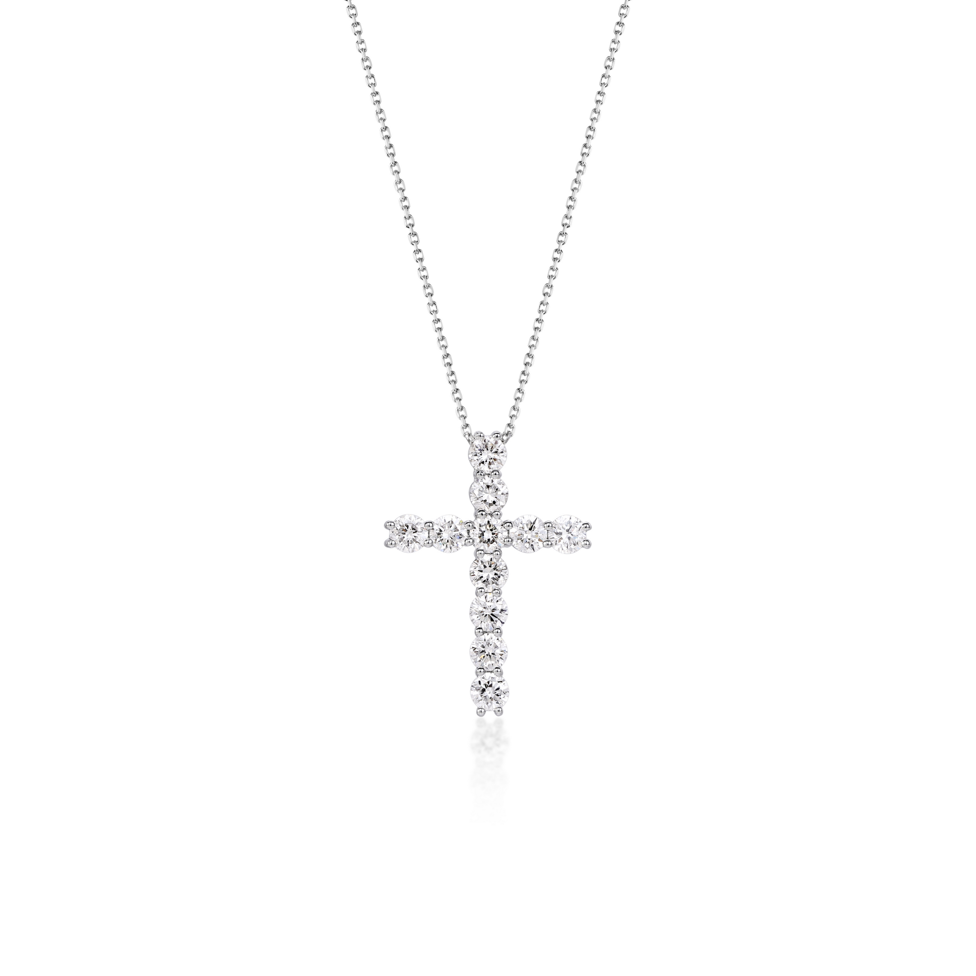 Alba-Round Diamond Cross Pendant Necklace with 11 round lab grown diamonds in PT900 platinum.