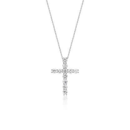 Alba-Round Diamond Cross Pendant Necklace with 11 round lab grown diamonds in PT900 platinum.