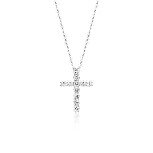 Alba-Round Diamond Cross Pendant Necklace with 11 round lab grown diamonds in PT900 platinum.