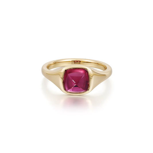 Sarah-Sugarloaf Cabochon Reddish Pink Tourmaline Gemstone Ring