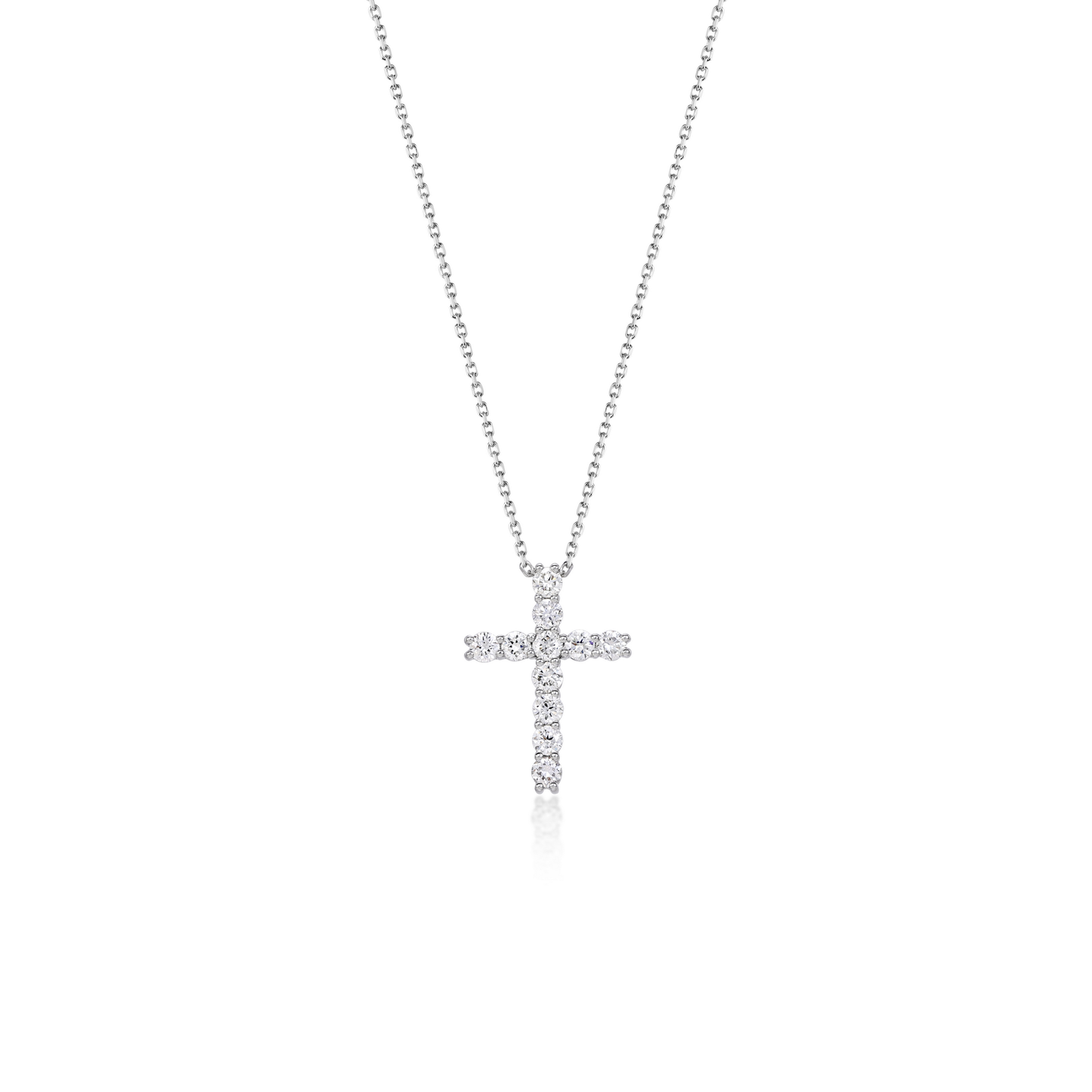 Alba-Round Diamond Cross Pendant Necklace showcasing 11 round lab grown diamonds in a beautiful PT900 platinum design.