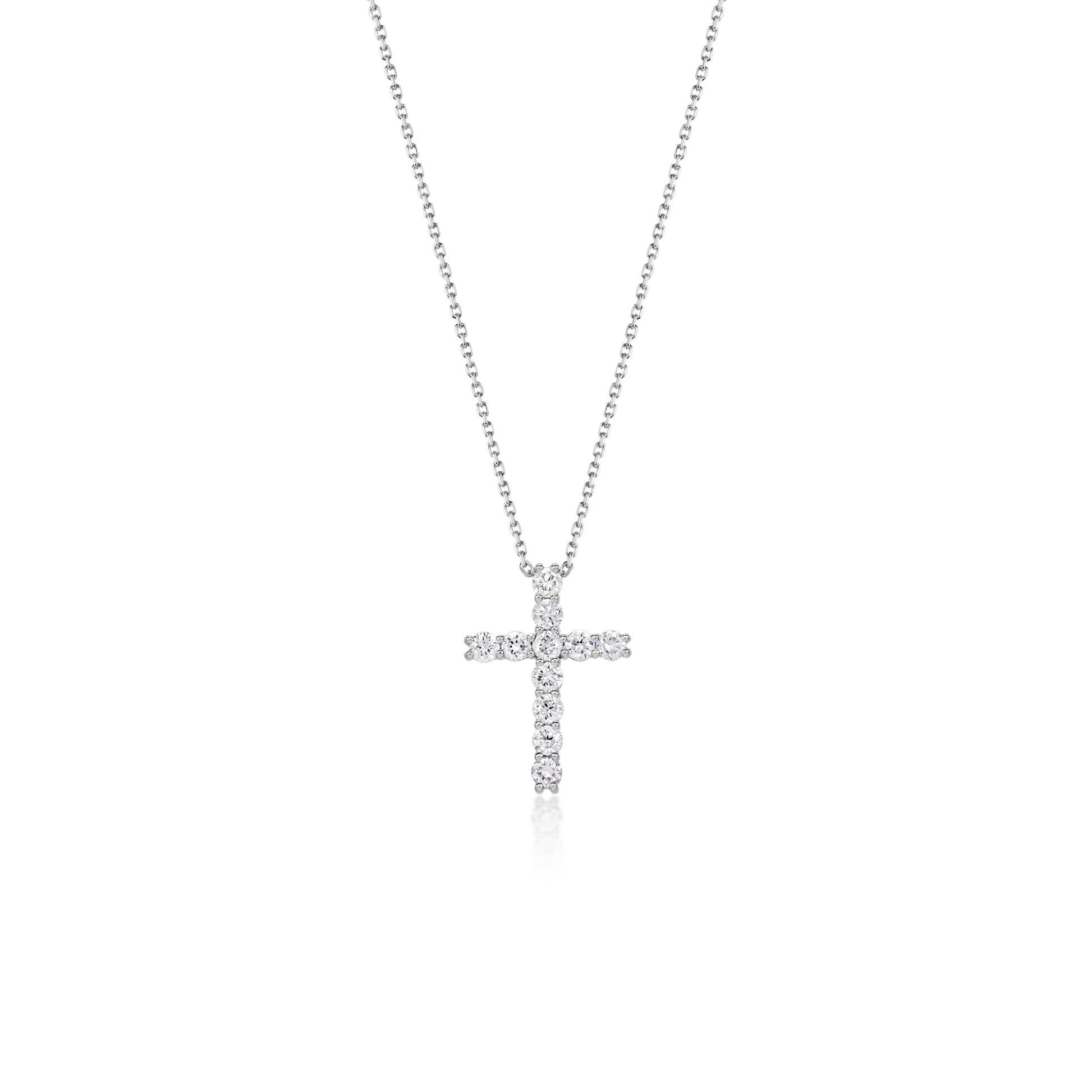 Alba-Round Diamond Cross Pendant Necklace showcasing 11 round lab grown diamonds in a beautiful PT900 platinum design.