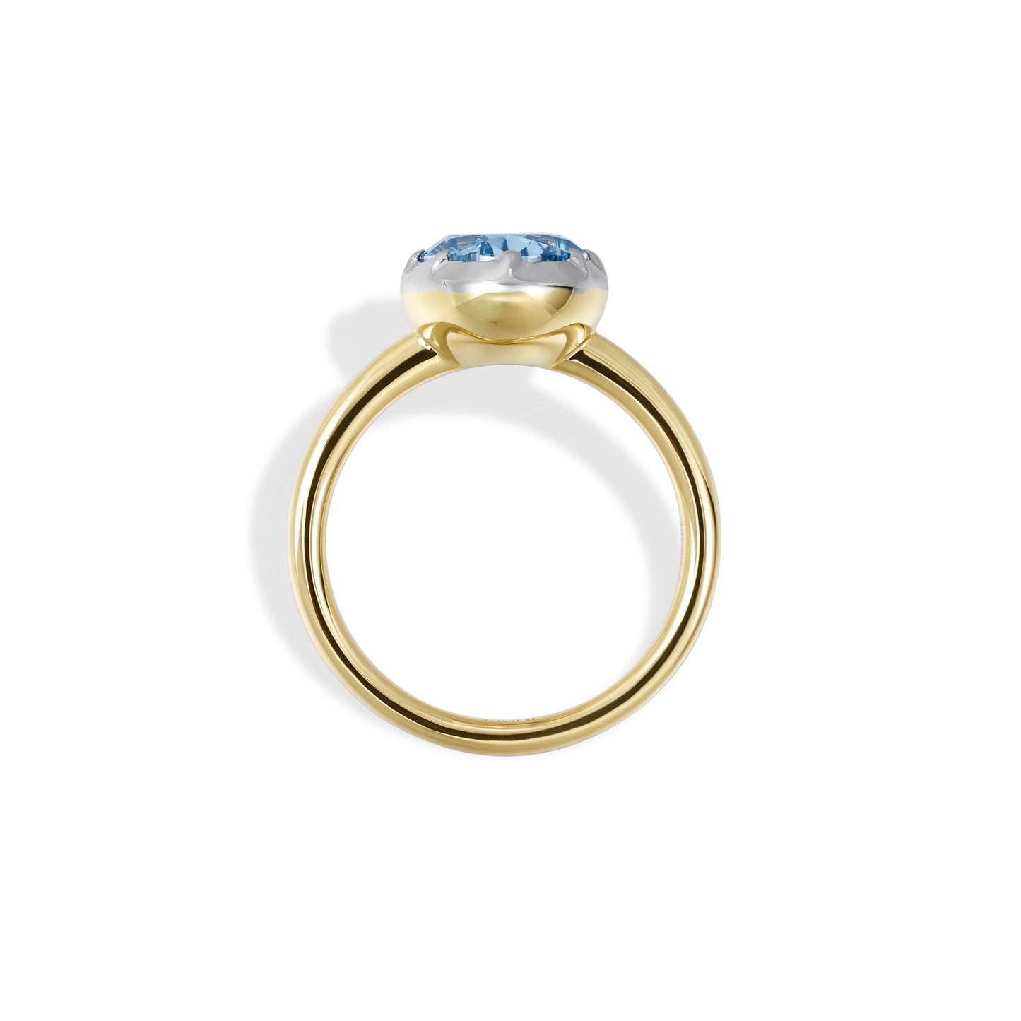 Skye-Blue Oval Lab Grown Diamond Engagement Ring set in yellow gold and white gold, showcasing a vivid blue diamond.