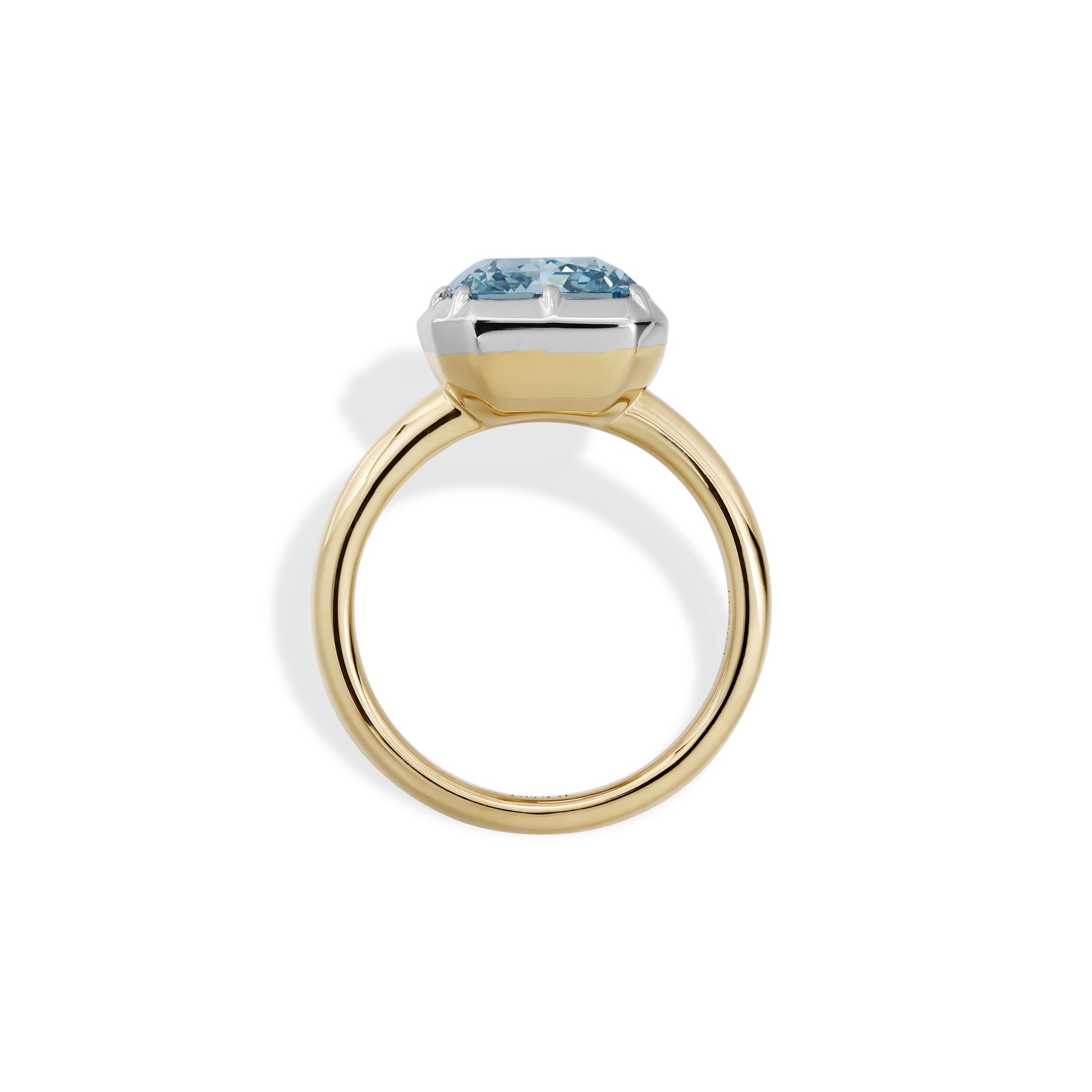 Ocean-Blue Radiant Lab Grown Diamond Engagement Ring featuring a brilliant fancy intense blue diamond.