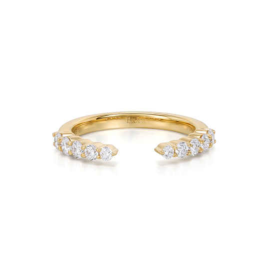 Caye-Round Cut Lab Grown Diamond Ring Open Band featuring 10 graduated round diamonds in yellow gold.