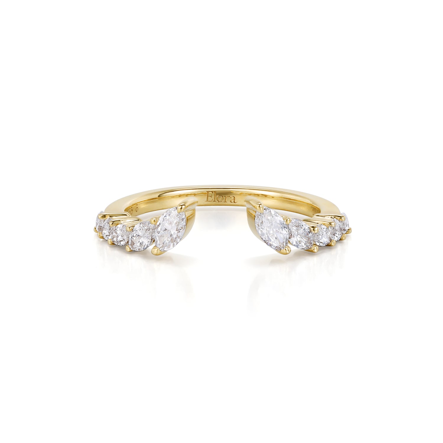 Perry-Marquise Cut Lab Grown Diamond Ring Open Band featuring marquise cut diamonds in a yellow gold setting.