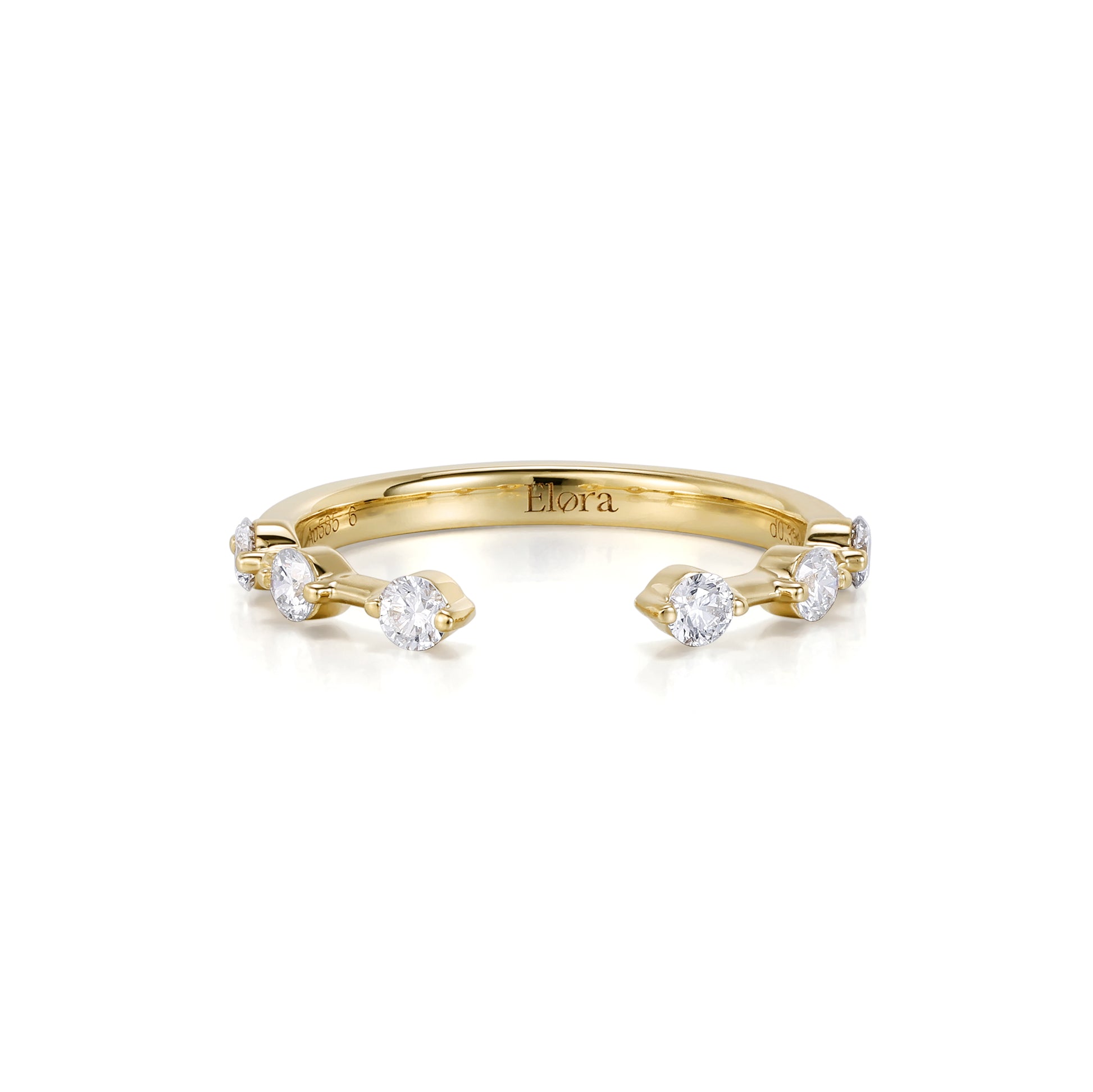 Selah-Round Cut Lab Grown Diamond Open Band in yellow gold with six round diamonds, featuring a minimalist design.