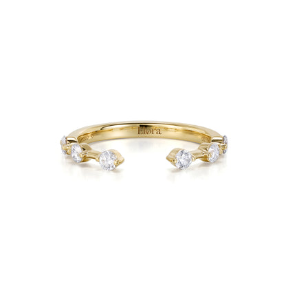 Selah-Round Cut Lab Grown Diamond Open Band in yellow gold with six round diamonds, featuring a minimalist design.