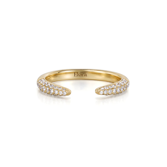 Mesa-Round Cut Lab Grown Diamond Ring Open Band in 14K yellow gold with pav¨¦ set diamonds.
