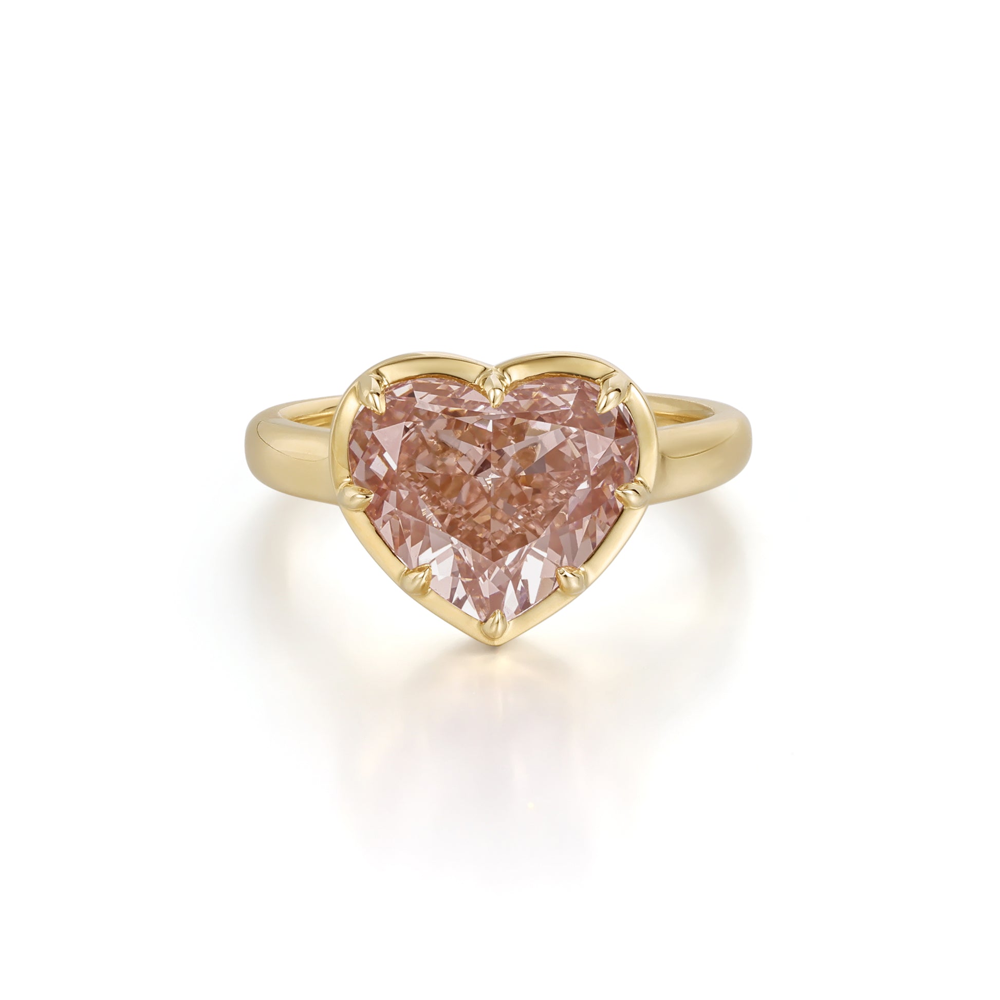 Honey-Champagne Heart Lab Grown Diamond Engagement Ring featuring a 4.49 ct heart modified brilliant diamond.