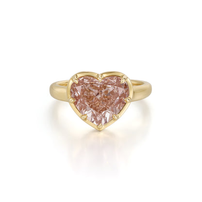 Honey-Champagne Heart Lab Grown Diamond Engagement Ring featuring a 4.49 ct heart modified brilliant diamond.