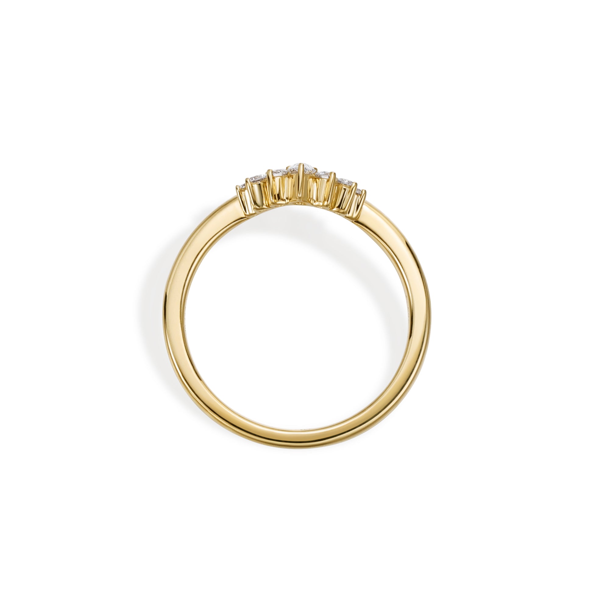 Vigo-Pear Cut Lab Grown Diamond Ring Curved Band featuring a pear cut diamond in a yellow gold setting.