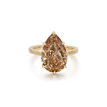 Brown Pink Pear Lab Grown Diamond Engagement Ring in 14K Yellow Gold