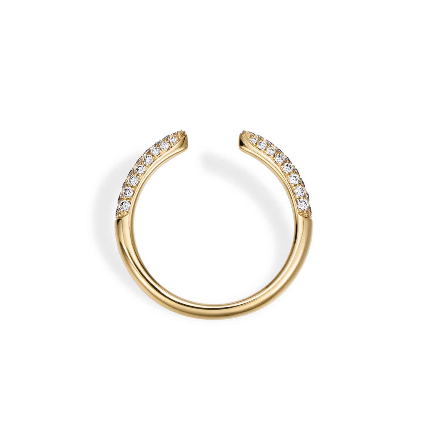 Mesa-Round Cut Lab Grown Diamond Ring Open Band featuring round diamonds on a yellow gold band.