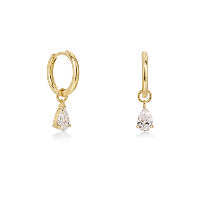Pear Diamond Drop Hoop Earrings