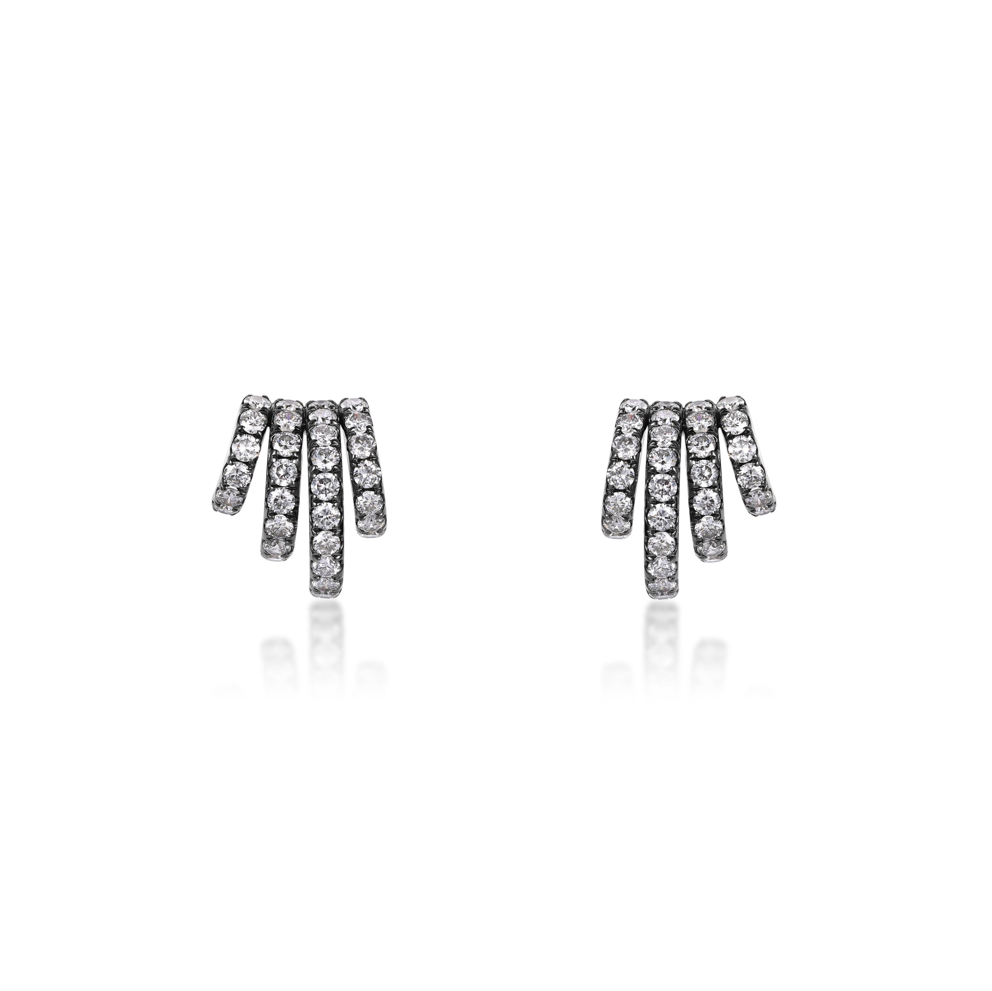 Pavé Diamond Shell Stud Earrings Black and White Gold featuring lab-grown diamonds in a sculptural seashell-inspired design.