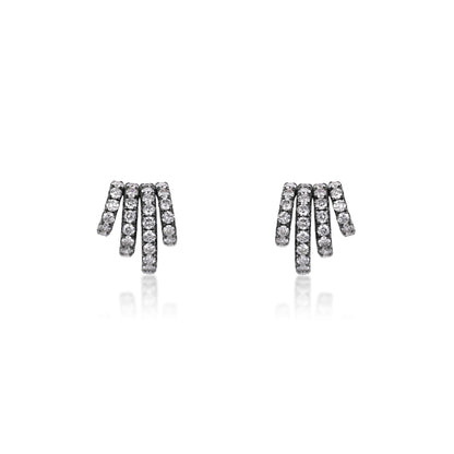 Pavé Diamond Shell Stud Earrings Black and White Gold featuring lab-grown diamonds in a sculptural seashell-inspired design.