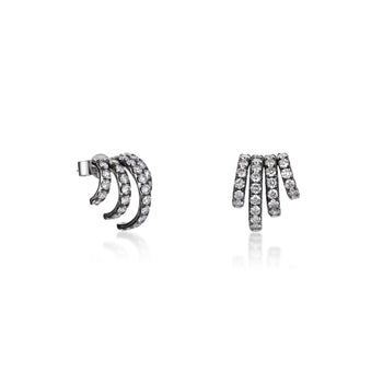 Pavé Diamond Shell Stud Earrings Black and White Gold featuring lab-grown diamonds in a sculptural seashell-inspired design.