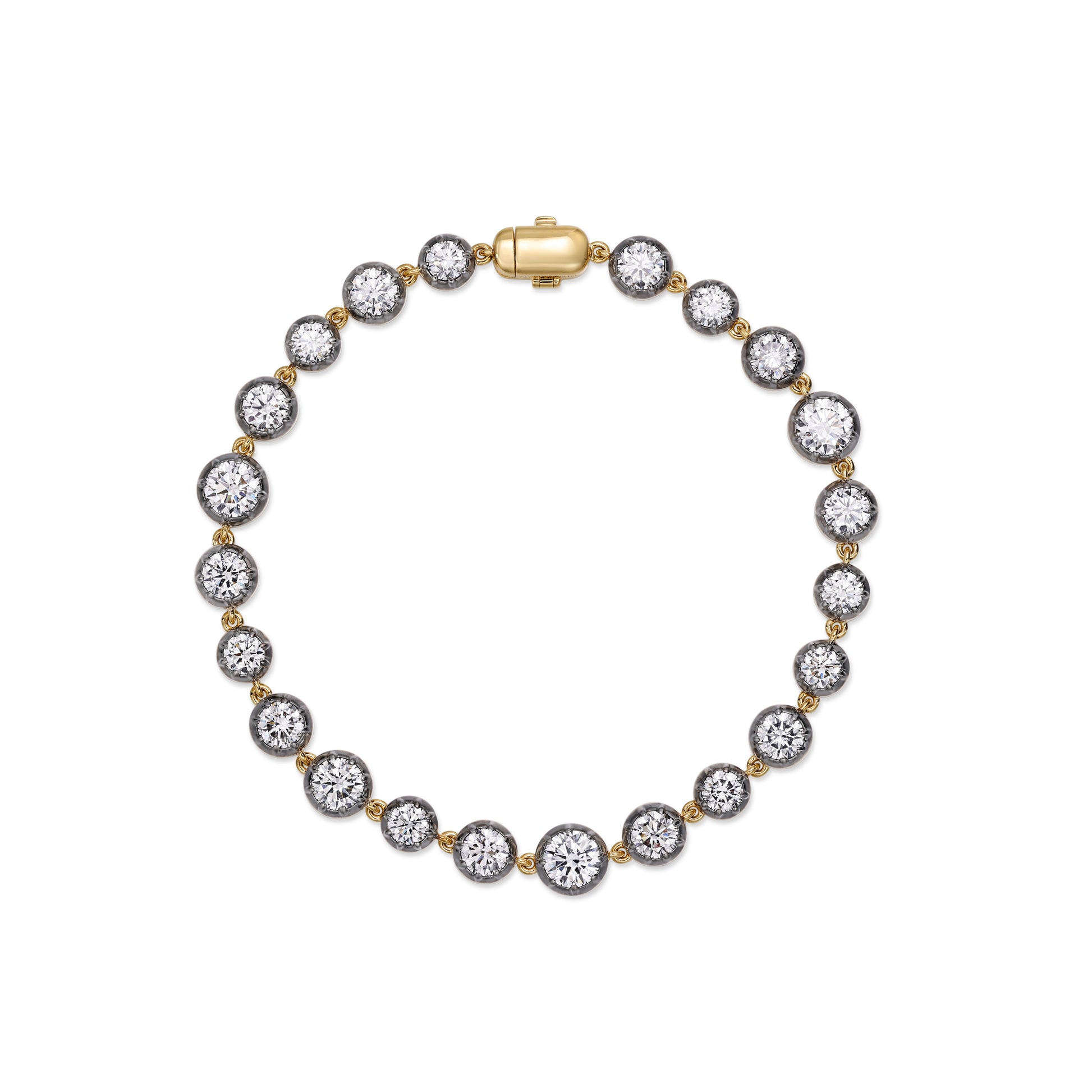Sara-Round Cut Diamond Bubble Tennis Bracelet Black featuring lab grown diamonds in black gold settings.