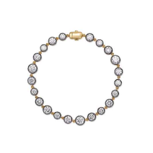 Sara-Round Cut Diamond Bubble Tennis Bracelet Black featuring lab grown diamonds in black gold settings.