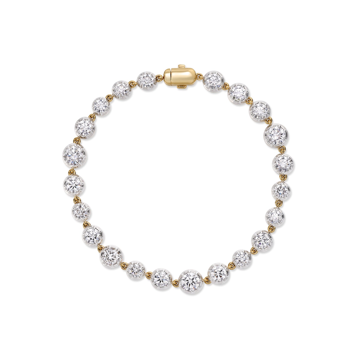 Sara-Round Cut Diamond Bubble Tennis Bracelet White with lab grown diamonds in yellow gold.