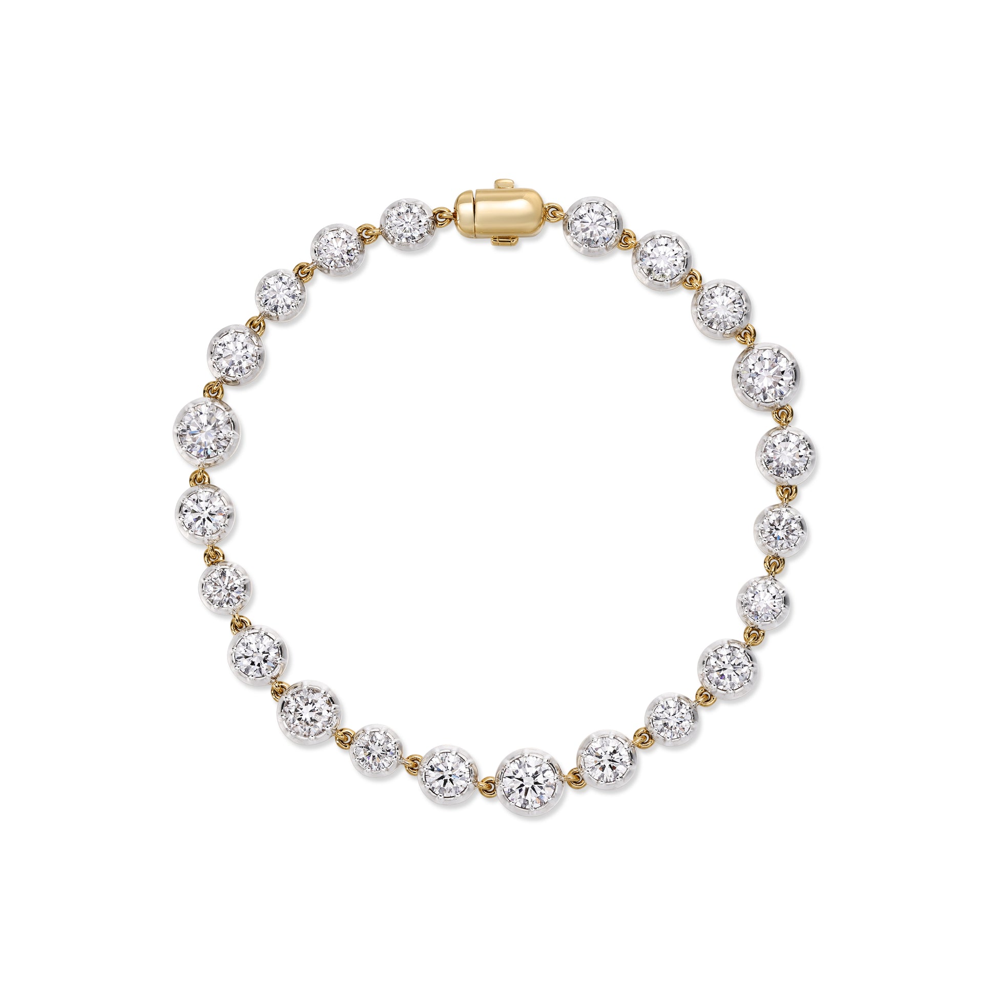 Sara-Round Cut Diamond Bubble Tennis Bracelet White with lab grown diamonds in yellow gold.