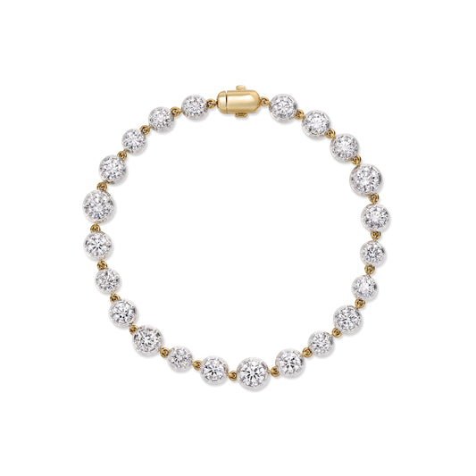 Sara-Round Cut Diamond Bubble Tennis Bracelet White with lab grown diamonds in yellow gold.
