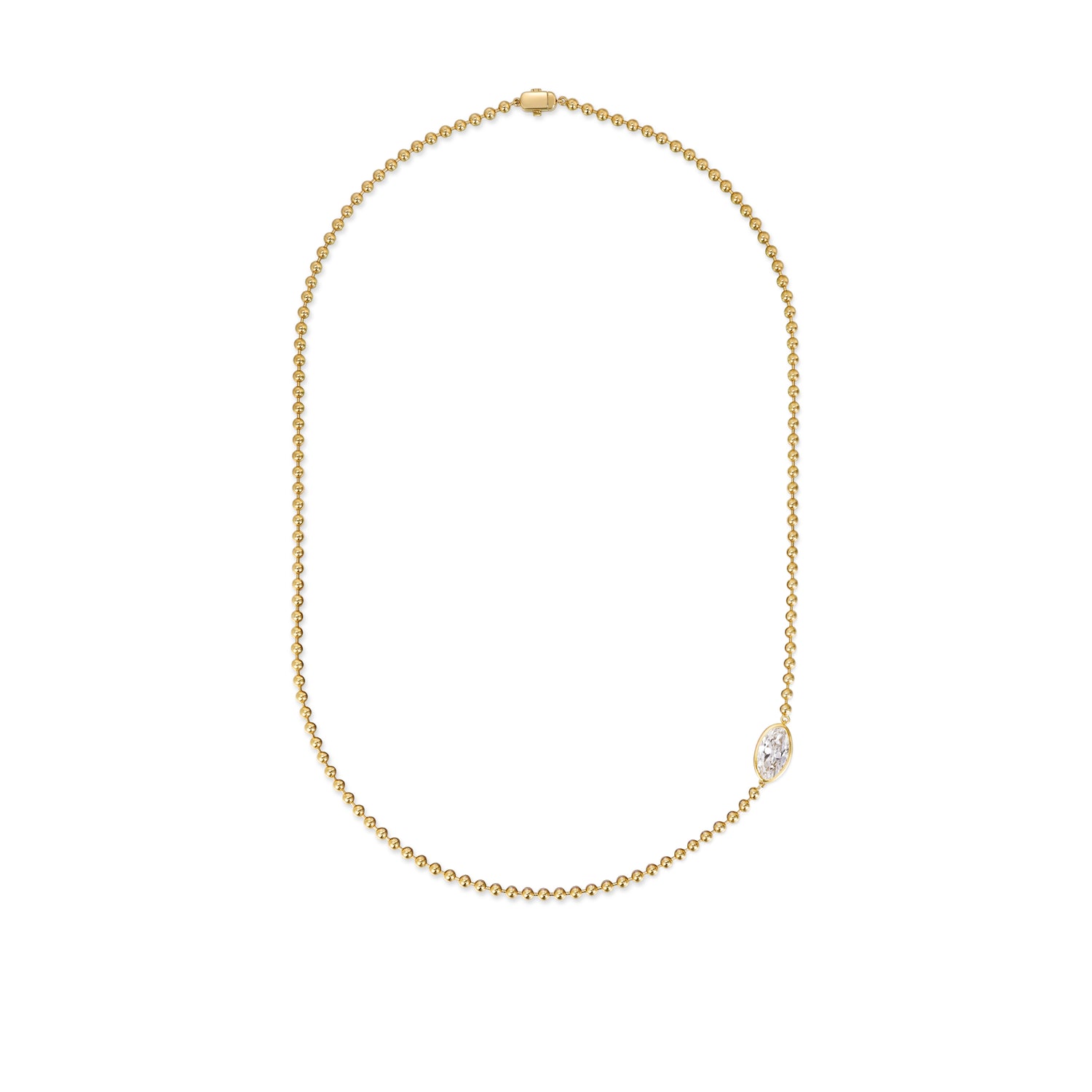 Astra-Old Mine Moval Cut Diamond Beaded Gold Necklace showcasing a lab grown diamond in yellow gold beads.