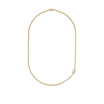 Astra-Old Mine Moval Cut Diamond Beaded Gold Necklace showcasing a lab grown diamond in yellow gold beads.