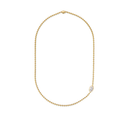 Astra-Old Mine Moval Cut Diamond Beaded Gold Necklace showcasing a lab grown diamond in yellow gold beads.