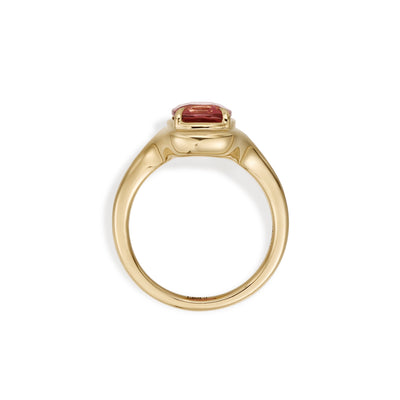 Cushion Cut Pink Tourmaline Gemstone Ring in 14K Yellow Gold | Ellie | Elora Face View