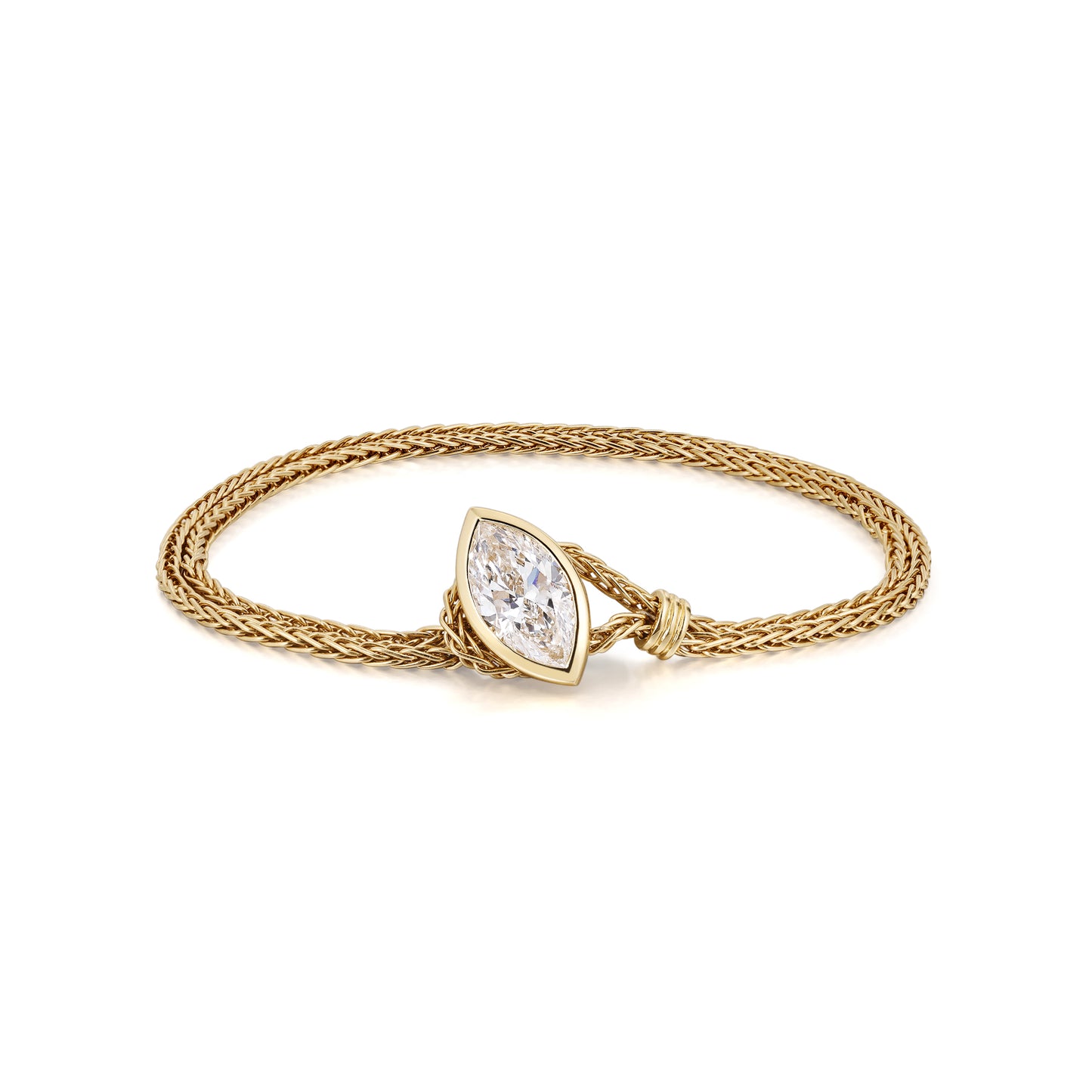 2ct Bezel Marquise cut Lab Grown Diamond Bracelet in 18K Yellow Golden Chain | Faith | Elora Face View