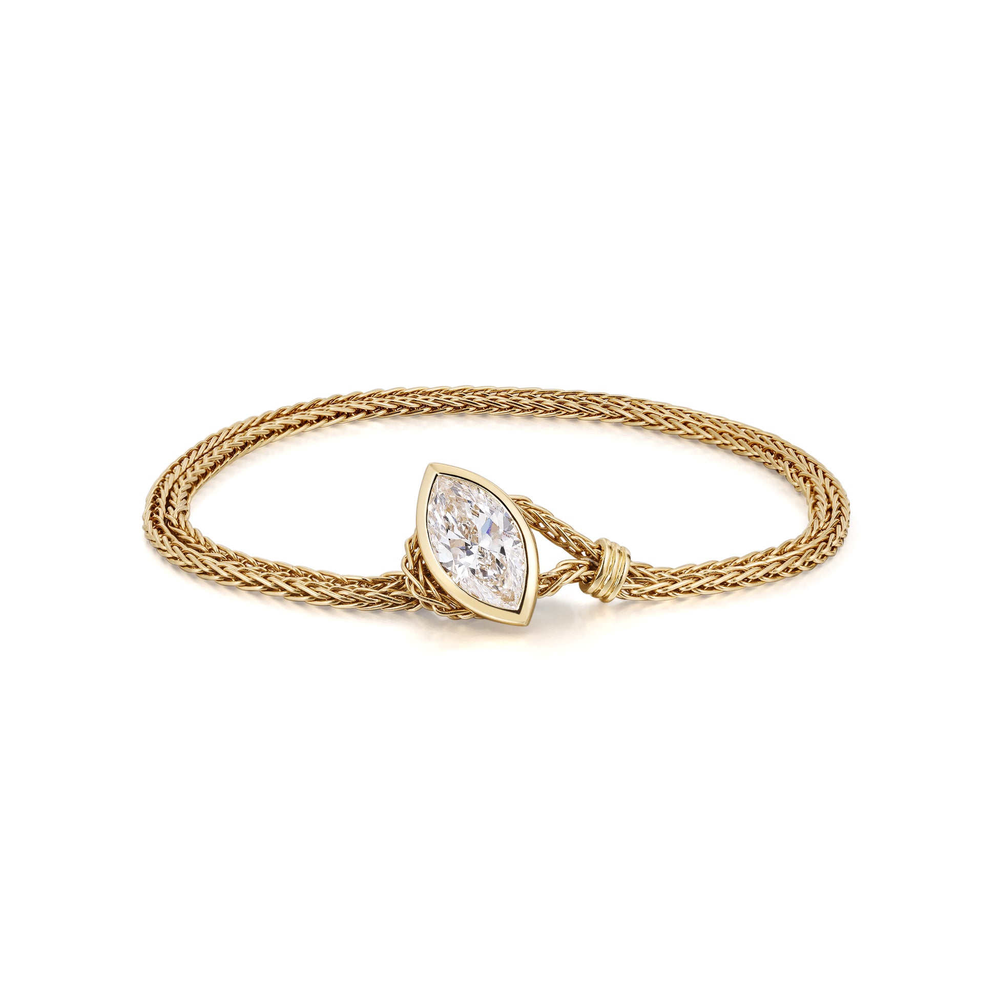 2ct Bezel Marquise cut Lab Grown Diamond Bracelet in 18K Yellow Golden Chain | Faith | Elora Face View