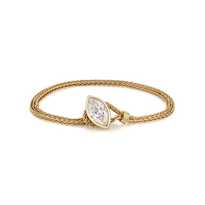 2ct Bezel Marquise cut Lab Grown Diamond Bracelet in 18K Yellow Golden Chain | Faith | Elora Face View
