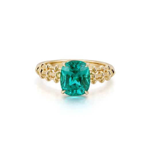 Cushion Cut Lab Grown Paraiba Gemstone Ring in 14k Yellow Gold